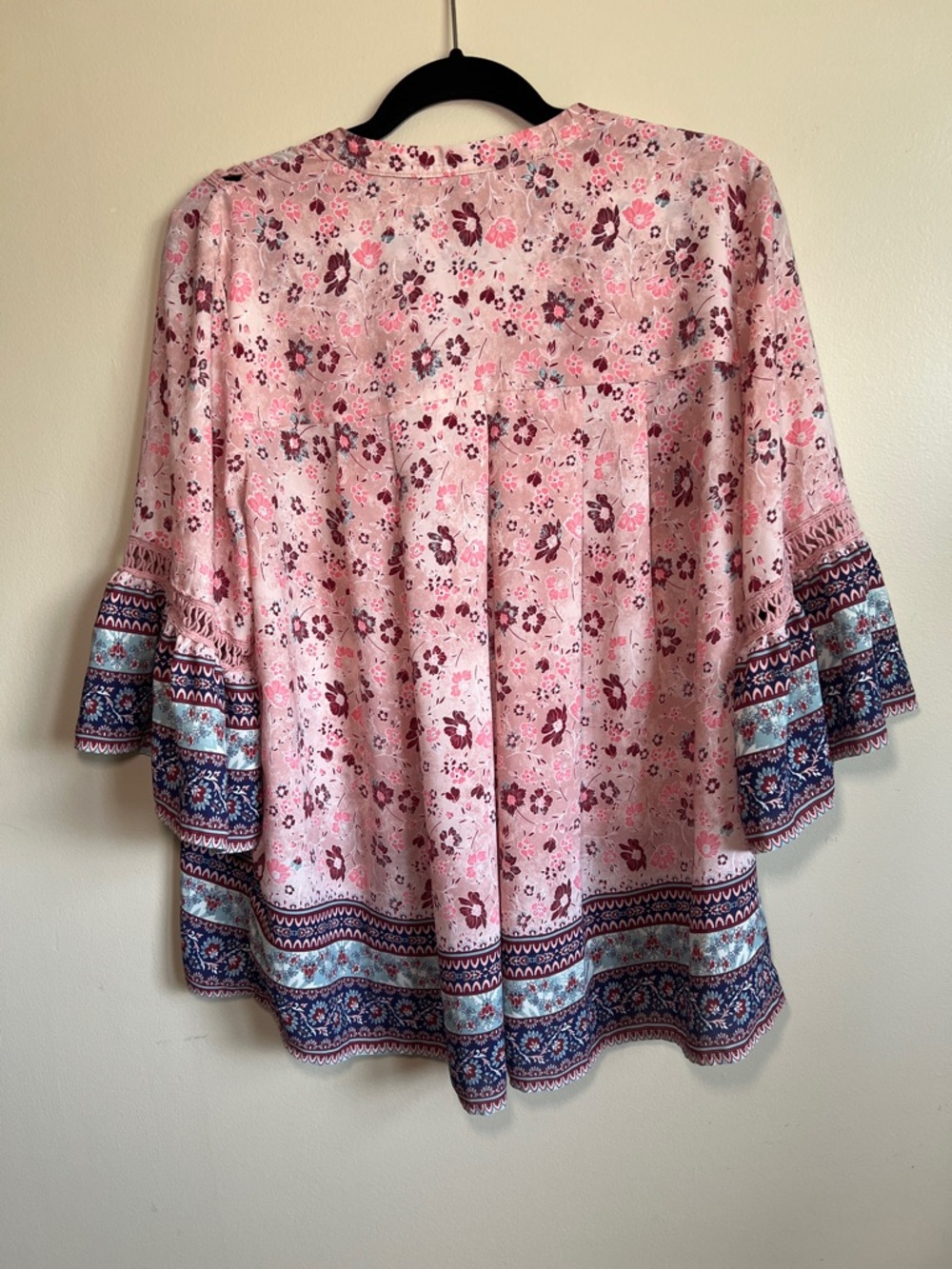 Knox Rose XXL Pink Floral Boho Peasant Blouse Bell Sleeve Top - Picture 2 of 9